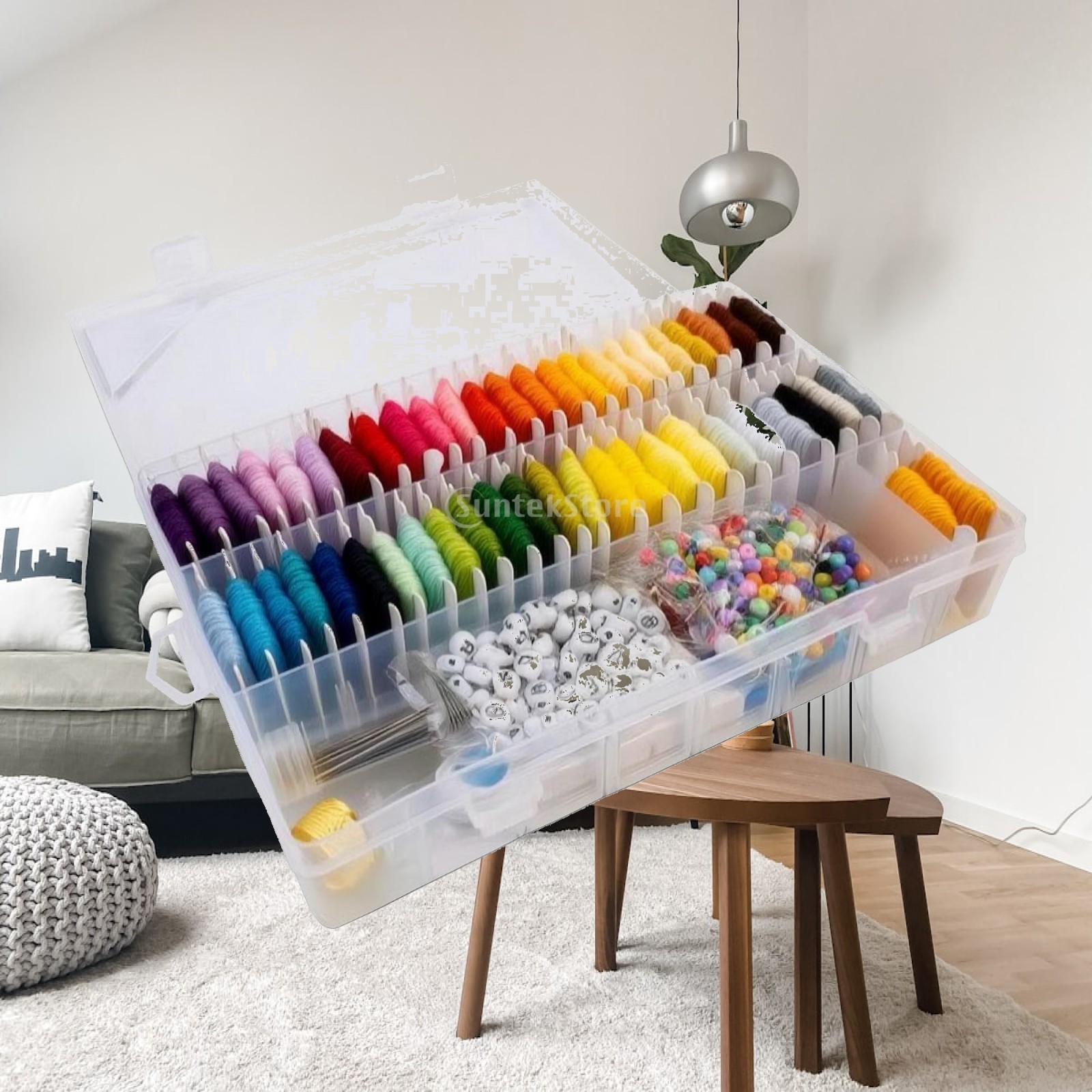 Embroidery Kit - مجموعة خيوط التطريز مع منظم شفاف،