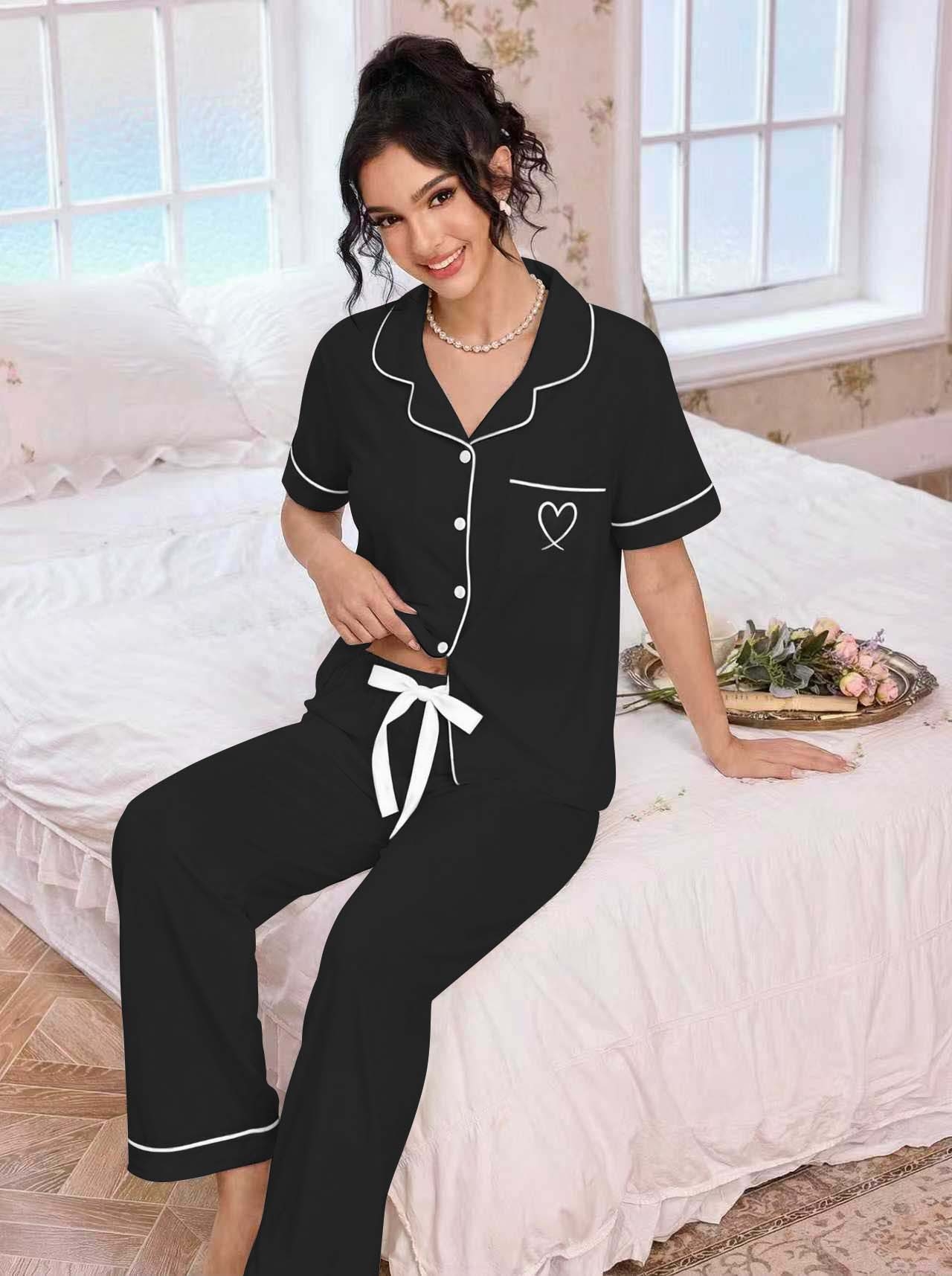 طقم بيجامة نسائية بياقة مطوية  - مراجعة Embroidery Set وسعره